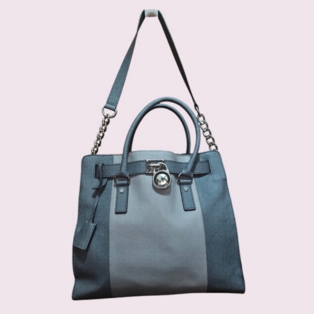 Michael Kors Hamilton Two Tone Leather Satchel Purse - Picture 2 of 12